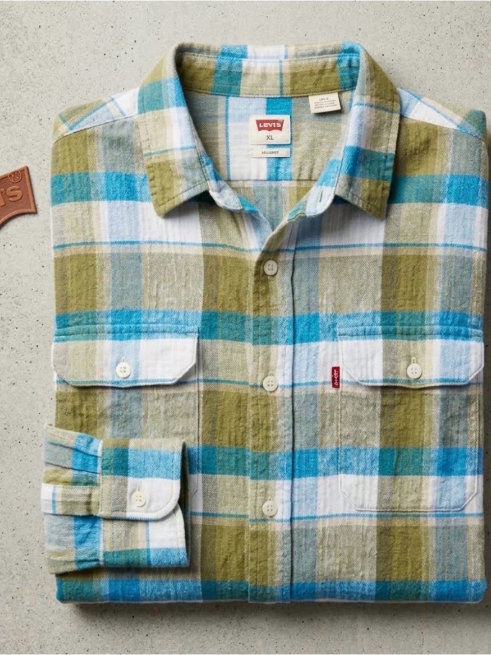 Levi's Jackson Worker Plaid Flannel Shirt Green Blue Men's SizeSRelaxed Fit 0160